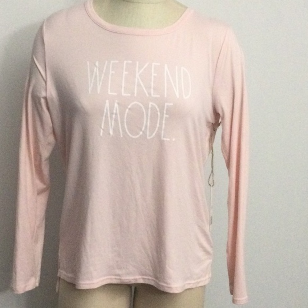 NWT Rae Dunn Weekend Mode Long Sleeve Tee Shirt Pink Size Small